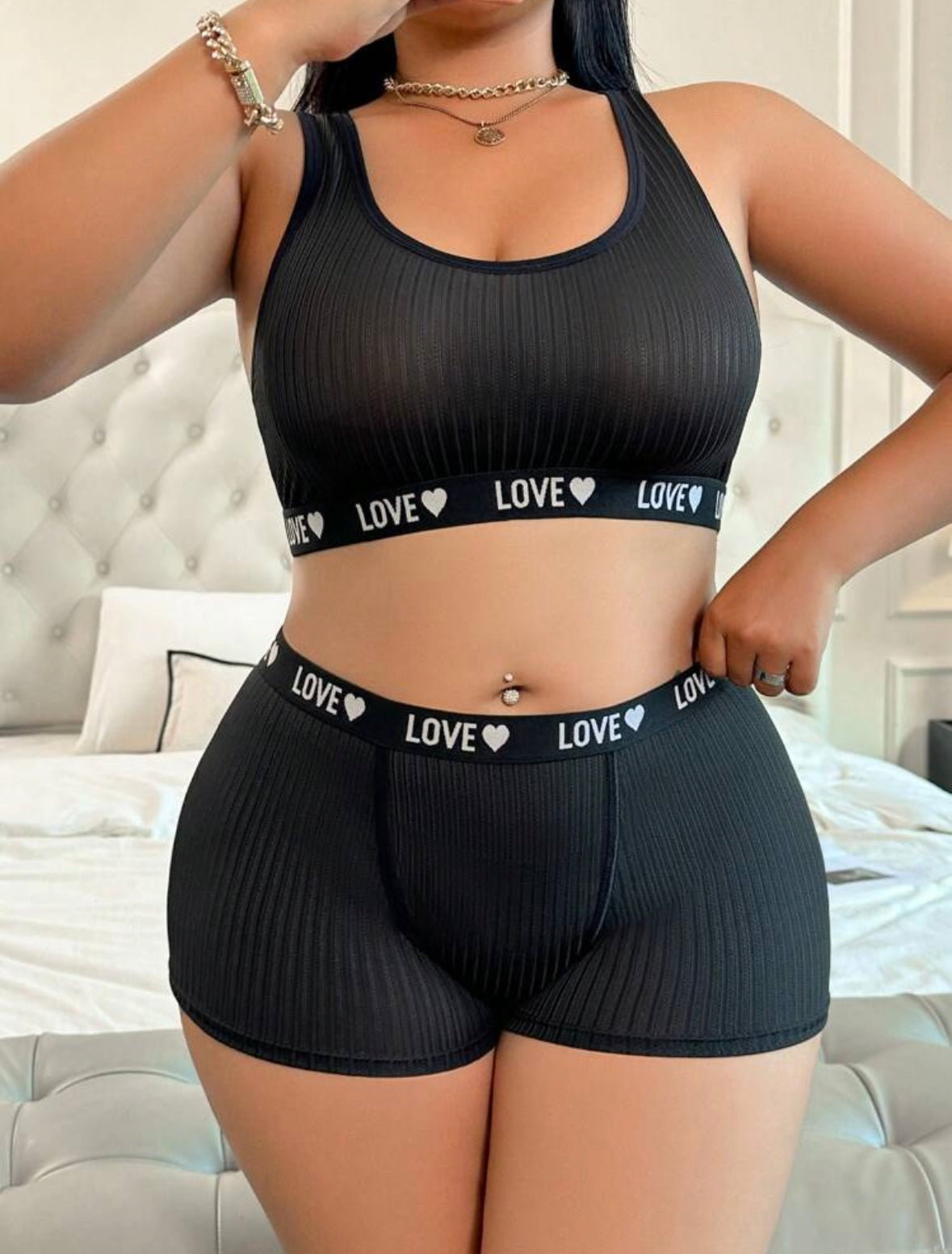 Women's 2-Piece Lingerie Set, Graphic Letter Sports Bra and Matching Panty Set
