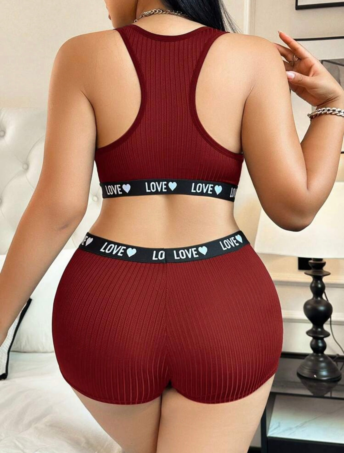 Women's 2-Piece Lingerie Set, Graphic Letter Sports Bra and Matching Panty Set
