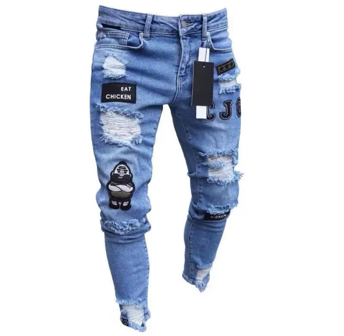Men's new style fashion jeans, slim fit, ripped, small legs, cross-border, eBay, quick sale through Amazon Wish
