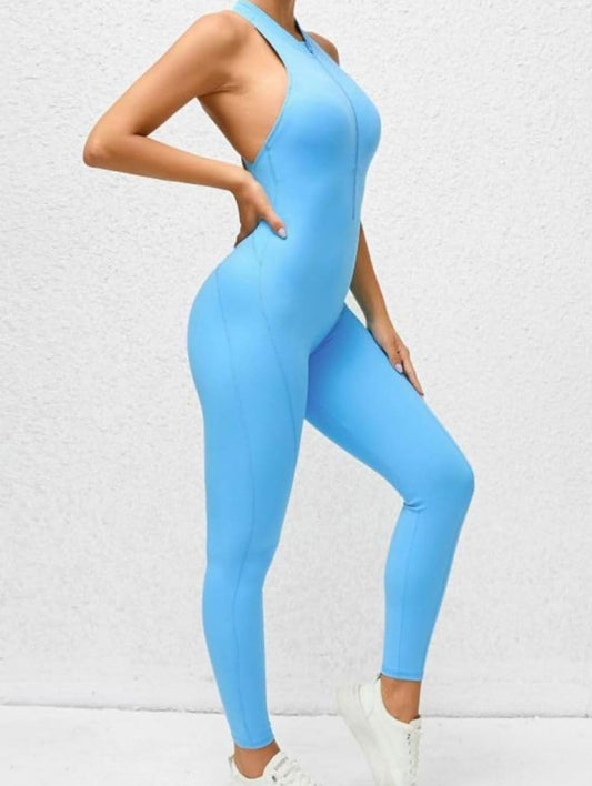 Workout Jumpsuits for Women Zip Front Built-in Bra Sexy V Backless Scrunch Butt Tummy Control Yoga Bodysuit