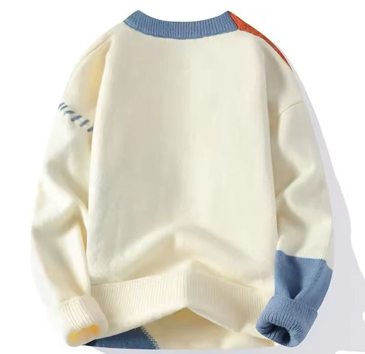 Men's Knitted Sweaters, Patchwork Sweater, Crew Neck Pullovers, Spliced Long Sleeve Jumper, Standard Wool Lightweight Stretch Casual 2025