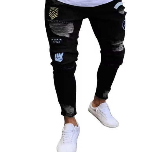 Men's new style fashion jeans, slim fit, ripped, small legs, cross-border, eBay, quick sale through Amazon Wish