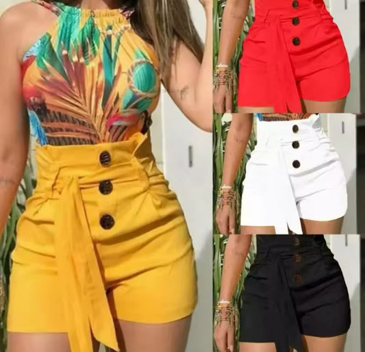 Women's Button Front Shorts, High Waist Shorts, Beachwear, Summer