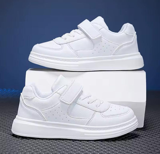 Boys and girls breathable sneakers, casual sports running shoes, leather non-slip soft sole, white outdoor tennis shoes