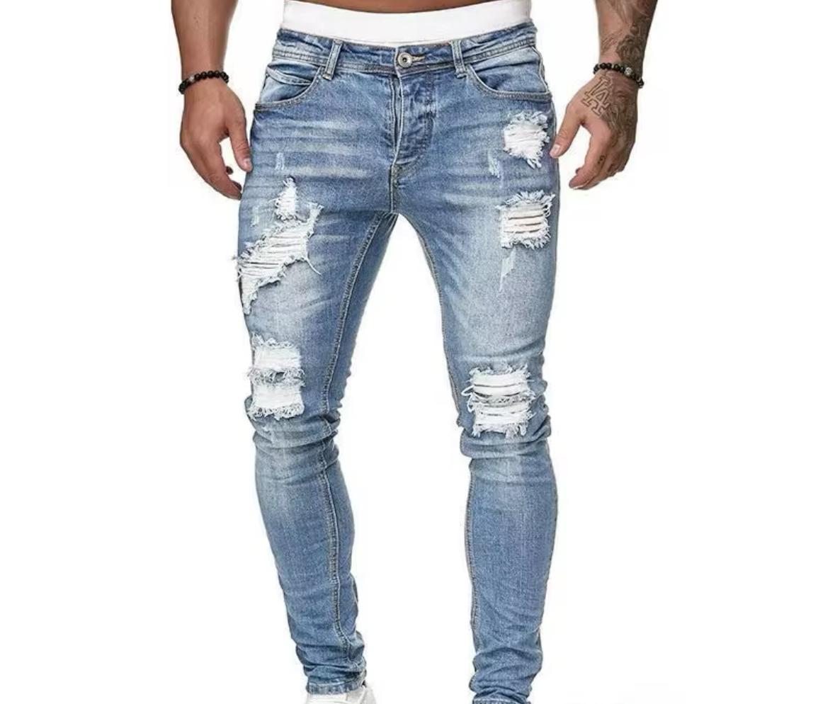 Men's new style fashion jeans, slim fit, ripped, small legs, cross-border, eBay, quick sale through Amazon Wish