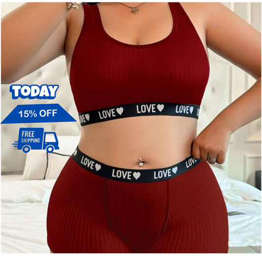 Women's 2-Piece Lingerie Set, Graphic Letter Sports Bra and Matching Panty Set